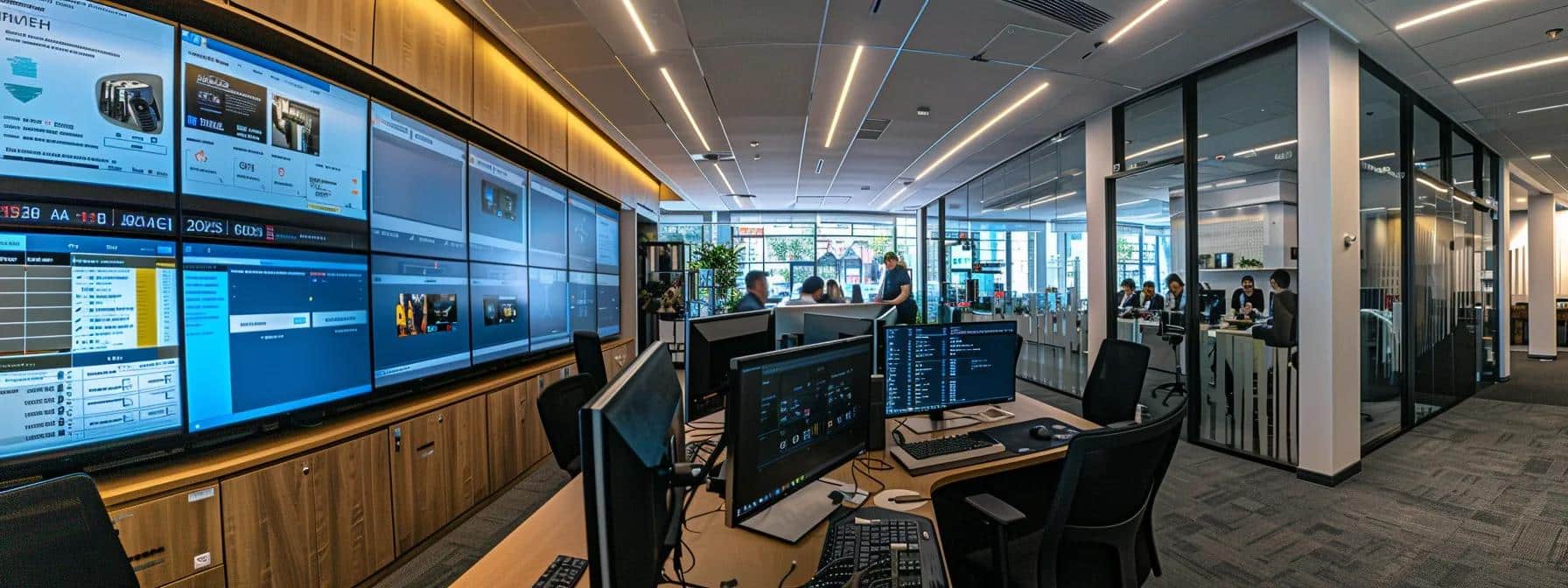 a focused and modern office workspace, featuring a sleek computer screen displaying payroll software with updated 2025 cpp and ei figures, complemented by a training session in progress with a diverse group of attentive payroll administrators engaged in discussions.