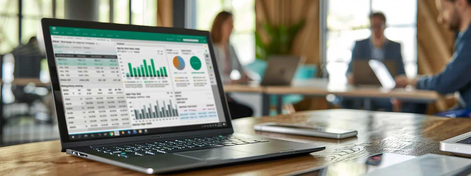 a sharp, modern office environment showcasing focused professionals collaborating over digital spreadsheets and financial models on sleek laptops, emphasising the critical importance of precise ei calculations for payroll compliance in 2025.