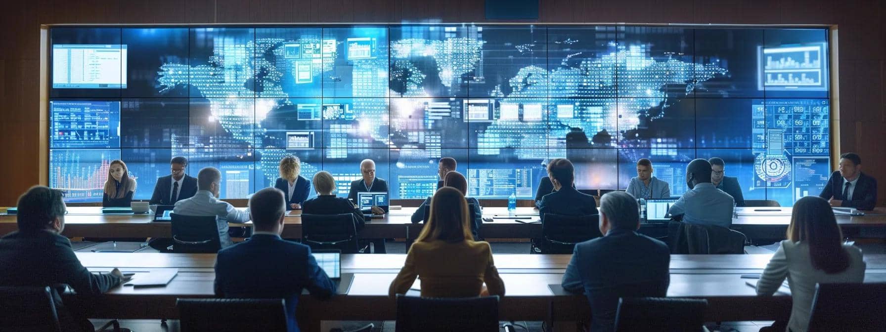 a sharply focused office scene showcases a diverse group of professionals engaged in a dynamic discussion around a large conference table, surrounded by digital displays of updated payroll systems and legislative documents, highlighting the significance of adapting to new canadian cpp and ei regulations.